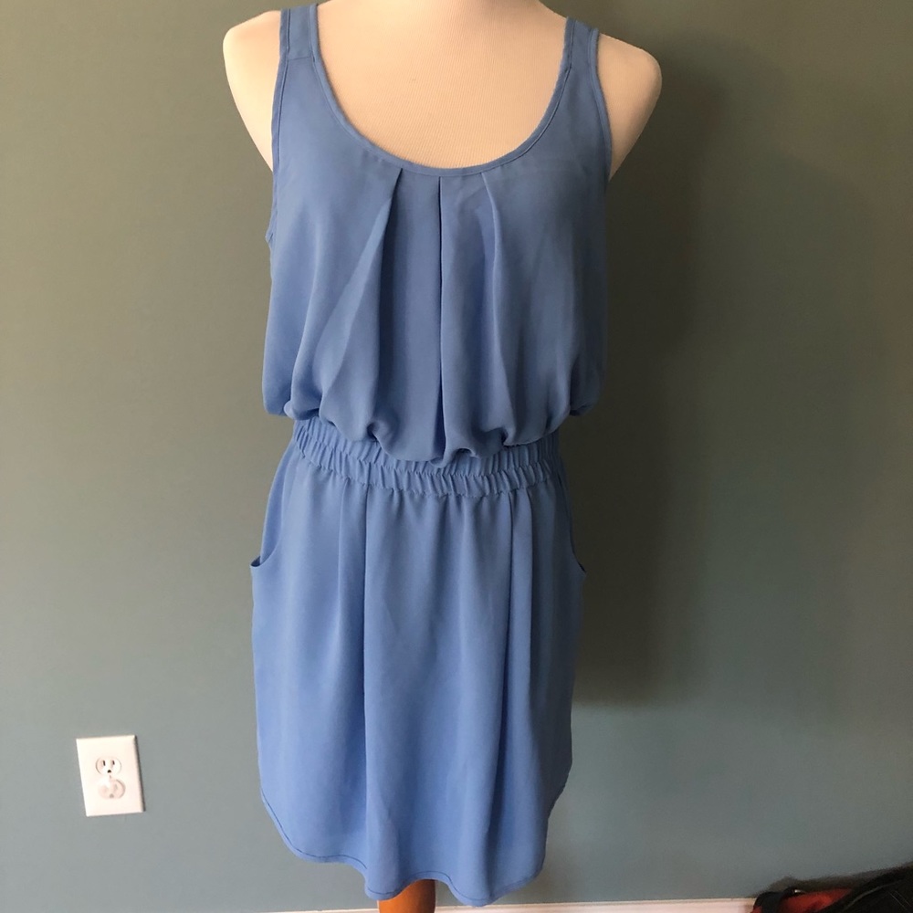 Blue scoop neck silky dress w/pocket detail BCBG